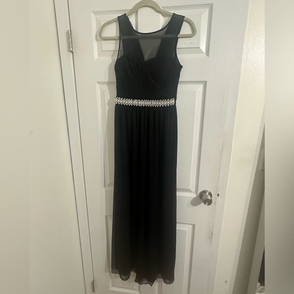 Speckles black and pearl long prom gown